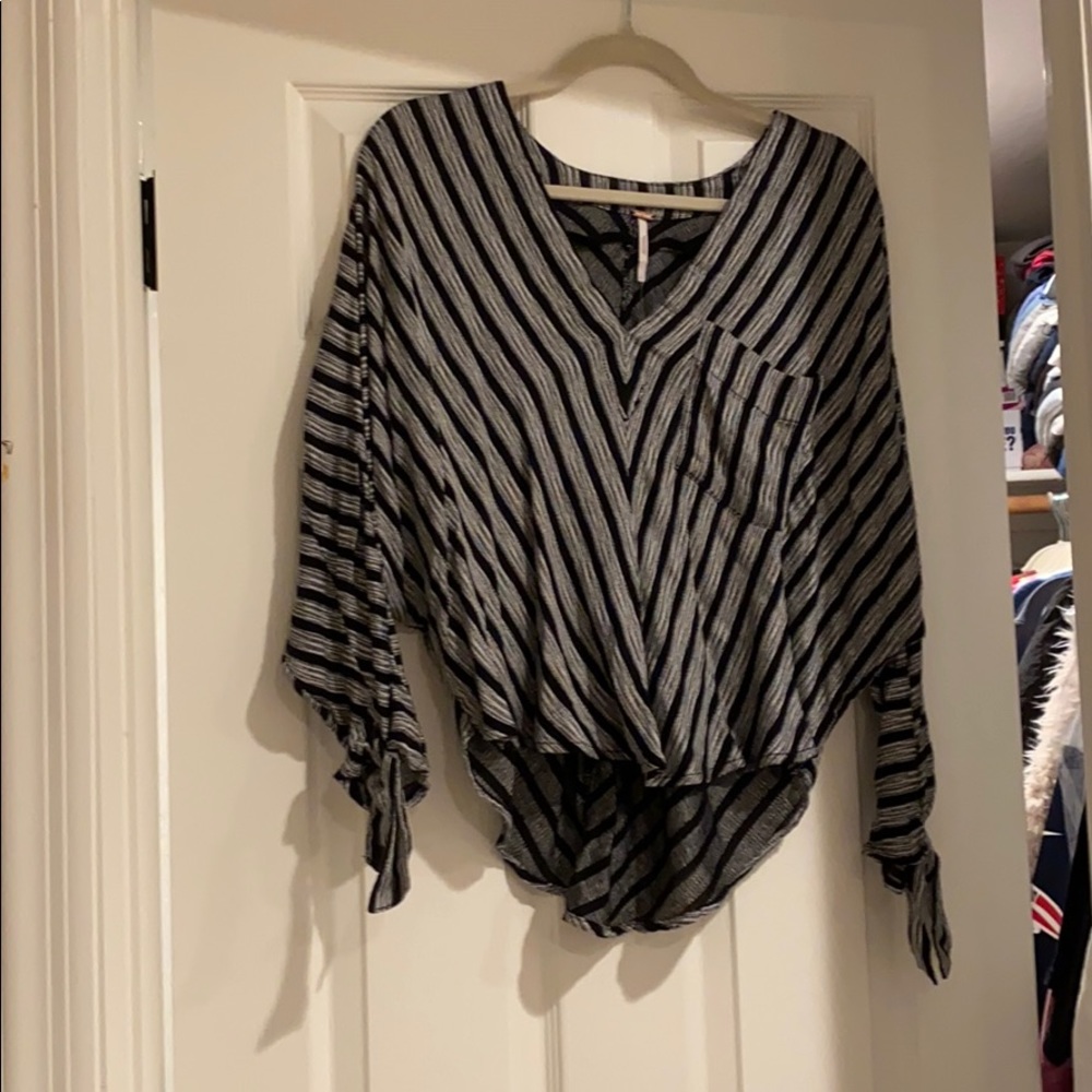 Free People Black and Grey Striped Top